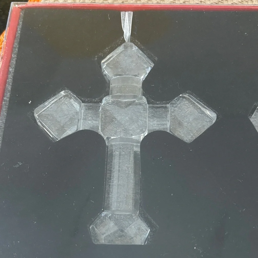 Belk Clear Crystal Cross Ornaments Set of 3 in Original Package Never Opened